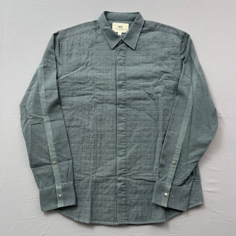 WRK Matteo Gottardi Mens Large Green Quilted Grid Long Sleeve Button Down Shirt